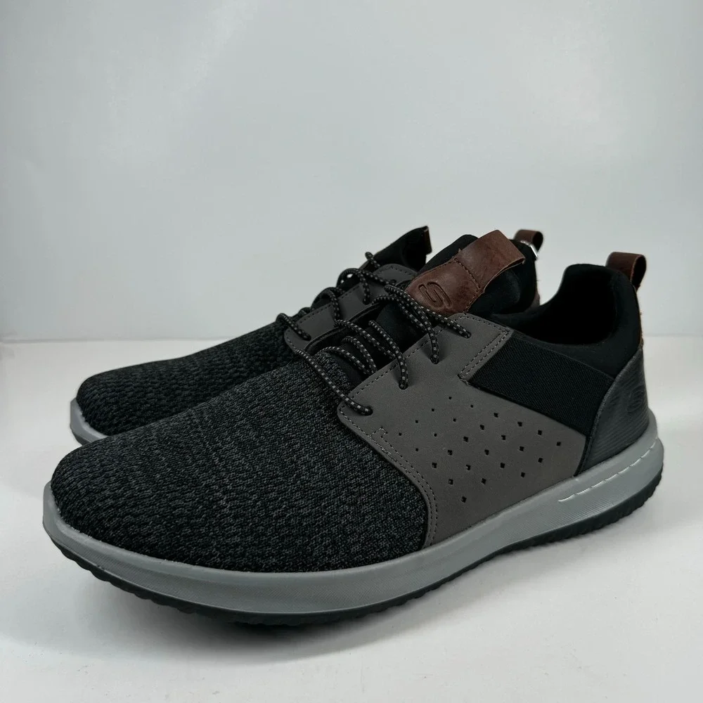 Skechers Delson Camben Men's US 11 Wide Black/Gray Knit Slip-On Sneaker 65474W
